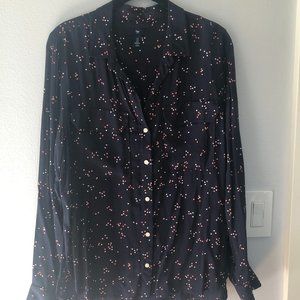 GAP Pink Polka Dot Navy Button Down